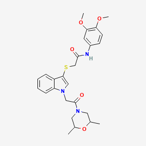 molecular formula C26H31N3O5S B3296665 N-(3,4-dimethoxyphenyl)-2-((1-(2-(2,6-dimethylmorpholino)-2-oxoethyl)-1H-indol-3-yl)thio)acetamide CAS No. 893998-28-2