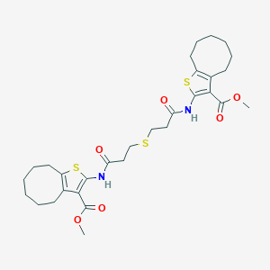 molecular formula C30H40N2O6S3 B329673 METHYL 2-({3-[(3-{[3-(METHOXYCARBONYL)-4,5,6,7,8,9-HEXAHYDROCYCLOOCTA[B]THIOPHEN-2-YL]AMINO}-3-OXOPROPYL)SULFANYL]PROPANOYL}AMINO)-4,5,6,7,8,9-HEXAHYDROCYCLOOCTA[B]THIOPHENE-3-CARBOXYLATE 