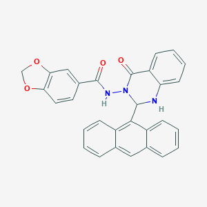 molecular formula C30H21N3O4 B329676 N-(2-(9-anthryl)-4-oxo-1,4-dihydro-3(2H)-quinazolinyl)-1,3-benzodioxole-5-carboxamide 
