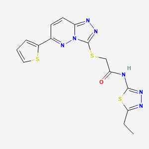 molecular formula C15H13N7OS3 B3296877 N-(5-ethyl-1,3,4-thiadiazol-2-yl)-2-{[6-(thiophen-2-yl)-[1,2,4]triazolo[4,3-b]pyridazin-3-yl]sulfanyl}acetamide CAS No. 894050-96-5