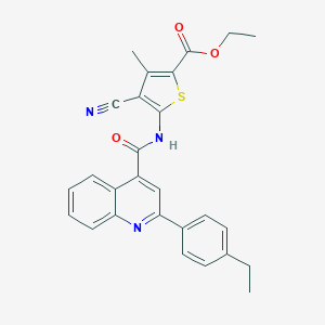 molecular formula C27H23N3O3S B329690 ETHYL 4-CYANO-5-({[2-(4-ETHYLPHENYL)-4-QUINOLYL]CARBONYL}AMINO)-3-METHYL-2-THIOPHENECARBOXYLATE 