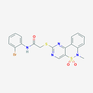 molecular formula C19H15BrN4O3S2 B3297152 N-(2-bromophenyl)-2-({9-methyl-8,8-dioxo-8lambda6-thia-3,5,9-triazatricyclo[8.4.0.0^{2,7}]tetradeca-1(14),2(7),3,5,10,12-hexaen-4-yl}sulfanyl)acetamide CAS No. 895102-38-2