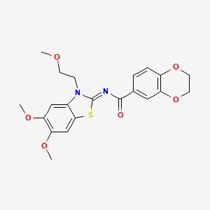 molecular formula C21H22N2O6S B3297277 N-[(2Z)-5,6-dimethoxy-3-(2-methoxyethyl)-2,3-dihydro-1,3-benzothiazol-2-ylidene]-2,3-dihydro-1,4-benzodioxine-6-carboxamide CAS No. 895433-56-4
