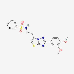 molecular formula C20H20N4O4S2 B3297332 N-{2-[2-(3,4-dimethoxyphenyl)-[1,2,4]triazolo[3,2-b][1,3]thiazol-6-yl]ethyl}benzenesulfonamide CAS No. 895439-95-9