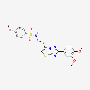 molecular formula C21H22N4O5S2 B3297359 N-{2-[2-(3,4-dimethoxyphenyl)-[1,2,4]triazolo[3,2-b][1,3]thiazol-6-yl]ethyl}-4-methoxybenzene-1-sulfonamide CAS No. 895440-59-2