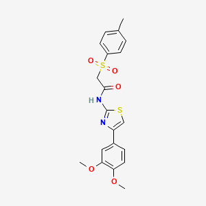 molecular formula C20H20N2O5S2 B3297387 N-[4-(3,4-dimethoxyphenyl)-1,3-thiazol-2-yl]-2-(4-methylbenzenesulfonyl)acetamide CAS No. 895444-67-4