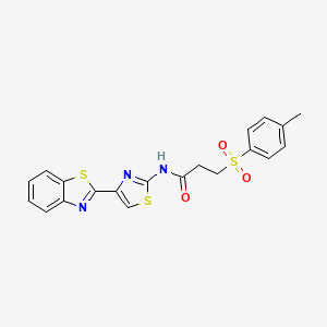molecular formula C20H17N3O3S3 B3297402 N-[4-(1,3-benzothiazol-2-yl)-1,3-thiazol-2-yl]-3-(4-methylbenzenesulfonyl)propanamide CAS No. 895447-17-3