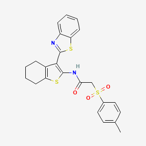 molecular formula C24H22N2O3S3 B3297409 N-[3-(1,3-benzothiazol-2-yl)-4,5,6,7-tetrahydro-1-benzothiophen-2-yl]-2-(4-methylbenzenesulfonyl)acetamide CAS No. 895447-20-8