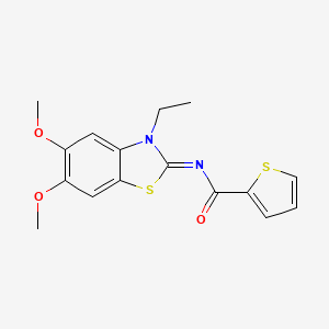 molecular formula C16H16N2O3S2 B3297445 N-[(2Z)-3-ethyl-5,6-dimethoxy-2,3-dihydro-1,3-benzothiazol-2-ylidene]thiophene-2-carboxamide CAS No. 895452-41-2