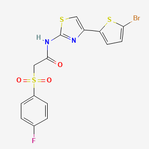molecular formula C15H10BrFN2O3S3 B3297507 N-[4-(5-bromothiophen-2-yl)-1,3-thiazol-2-yl]-2-(4-fluorobenzenesulfonyl)acetamide CAS No. 895470-96-9
