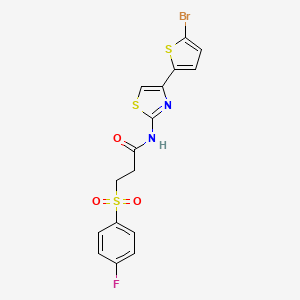 molecular formula C16H12BrFN2O3S3 B3297522 N-[4-(5-bromothiophen-2-yl)-1,3-thiazol-2-yl]-3-(4-fluorobenzenesulfonyl)propanamide CAS No. 895472-98-7
