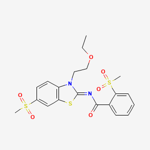 molecular formula C20H22N2O6S3 B3297721 N-[(2E)-3-(2-ethoxyethyl)-6-methanesulfonyl-2,3-dihydro-1,3-benzothiazol-2-ylidene]-2-methanesulfonylbenzamide CAS No. 896274-37-6
