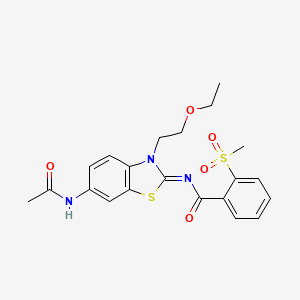 molecular formula C21H23N3O5S2 B3297734 N-[(2E)-6-acetamido-3-(2-ethoxyethyl)-2,3-dihydro-1,3-benzothiazol-2-ylidene]-2-methanesulfonylbenzamide CAS No. 896274-45-6