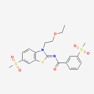 molecular formula C20H22N2O6S3 B3297888 N-[(2E)-3-(2-ethoxyethyl)-6-methanesulfonyl-2,3-dihydro-1,3-benzothiazol-2-ylidene]-3-methanesulfonylbenzamide CAS No. 896328-87-3