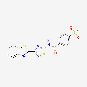 molecular formula C18H13N3O3S3 B3297906 N-[4-(1,3-benzothiazol-2-yl)-1,3-thiazol-2-yl]-4-methanesulfonylbenzamide CAS No. 896343-82-1