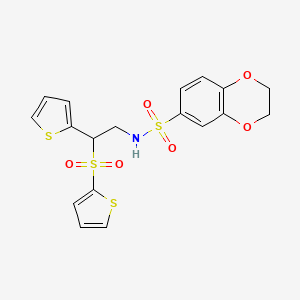 molecular formula C18H17NO6S4 B3297947 N-[2-(thiophen-2-yl)-2-(thiophene-2-sulfonyl)ethyl]-2,3-dihydro-1,4-benzodioxine-6-sulfonamide CAS No. 896349-72-7
