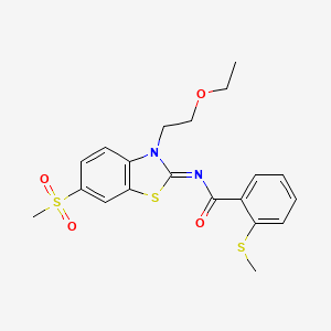 molecular formula C20H22N2O4S3 B3297965 N-[(2E)-3-(2-ethoxyethyl)-6-methanesulfonyl-2,3-dihydro-1,3-benzothiazol-2-ylidene]-2-(methylsulfanyl)benzamide CAS No. 896353-05-2