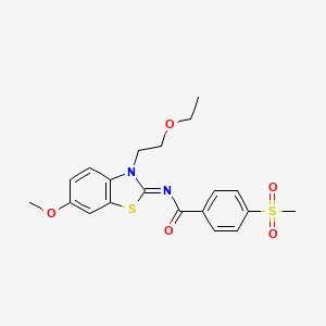 molecular formula C20H22N2O5S2 B3297979 N-[(2Z)-3-(2-ethoxyethyl)-6-methoxy-2,3-dihydro-1,3-benzothiazol-2-ylidene]-4-methanesulfonylbenzamide CAS No. 896356-28-8