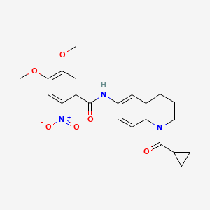 molecular formula C22H23N3O6 B3298596 N-(1-cyclopropanecarbonyl-1,2,3,4-tetrahydroquinolin-6-yl)-4,5-dimethoxy-2-nitrobenzamide CAS No. 897620-33-6