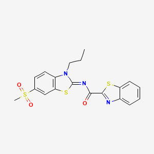 molecular formula C19H17N3O3S3 B3298723 N-[(2Z)-6-methanesulfonyl-3-propyl-2,3-dihydro-1,3-benzothiazol-2-ylidene]-1,3-benzothiazole-2-carboxamide CAS No. 898367-93-6