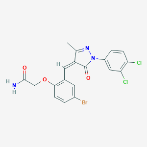 molecular formula C19H14BrCl2N3O3 B329879 2-(4-bromo-2-{[1-(3,4-dichlorophenyl)-3-methyl-5-oxo-1,5-dihydro-4H-pyrazol-4-ylidene]methyl}phenoxy)acetamide 