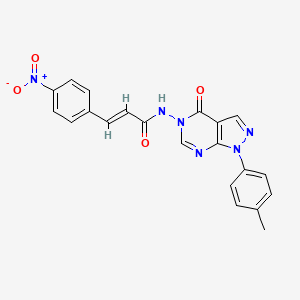 molecular formula C21H16N6O4 B3299291 (2E)-N-[1-(4-methylphenyl)-4-oxo-1H,4H,5H-pyrazolo[3,4-d]pyrimidin-5-yl]-3-(4-nitrophenyl)prop-2-enamide CAS No. 899737-63-4