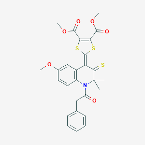 molecular formula C27H25NO6S3 B329940 dimethyl 2-(6-methoxy-2,2-dimethyl-1-(phenylacetyl)-3-thioxo-2,3-dihydro-4(1H)-quinolinylidene)-1,3-dithiole-4,5-dicarboxylate 