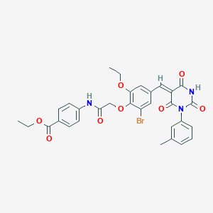 molecular formula C31H28BrN3O8 B329942 ethyl 4-[({2-bromo-6-ethoxy-4-[(1-(3-methylphenyl)-2,4,6-trioxotetrahydro-5(2H)-pyrimidinylidene)methyl]phenoxy}acetyl)amino]benzoate 