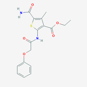 molecular formula C17H18N2O5S B329957 Ethyl 5-carbamoyl-4-methyl-2-[(phenoxyacetyl)amino]thiophene-3-carboxylate 
