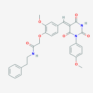 molecular formula C29H27N3O7 B329958 2-{2-methoxy-4-[(1-(4-methoxyphenyl)-2,4,6-trioxotetrahydro-5(2H)-pyrimidinylidene)methyl]phenoxy}-N-(2-phenylethyl)acetamide 