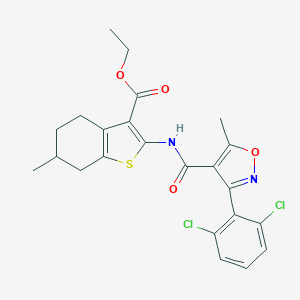 molecular formula C23H22Cl2N2O4S B329968 Ethyl 2-({[3-(2,6-dichlorophenyl)-5-methyl-4-isoxazolyl]carbonyl}amino)-6-methyl-4,5,6,7-tetrahydro-1-benzothiophene-3-carboxylate 