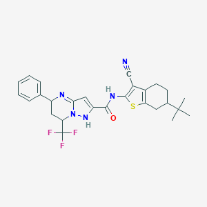 molecular formula C27H28F3N5OS B329976 N-(6-tert-butyl-3-cyano-4,5,6,7-tetrahydro-1-benzothiophen-2-yl)-5-phenyl-7-(trifluoromethyl)-1,5,6,7-tetrahydropyrazolo[1,5-a]pyrimidine-2-carboxamide 