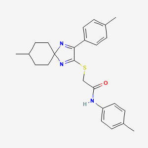 molecular formula C25H29N3OS B3299840 2-{[8-Methyl-3-(4-methylphenyl)-1,4-diazaspiro[4.5]deca-1,3-dien-2-YL]sulfanyl}-N-(4-methylphenyl)acetamide CAS No. 899932-77-5