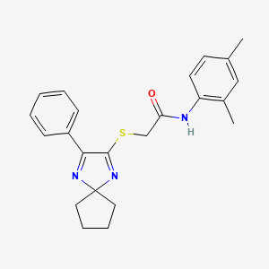 molecular formula C23H25N3OS B3299927 N-(2,4-Dimethylphenyl)-2-({3-phenyl-1,4-diazaspiro[4.4]nona-1,3-dien-2-YL}sulfanyl)acetamide CAS No. 899935-54-7