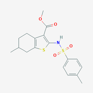 molecular formula C18H21NO4S2 B329996 Methyl 6-methyl-2-{[(4-methylphenyl)sulfonyl]amino}-4,5,6,7-tetrahydro-1-benzothiophene-3-carboxylate 