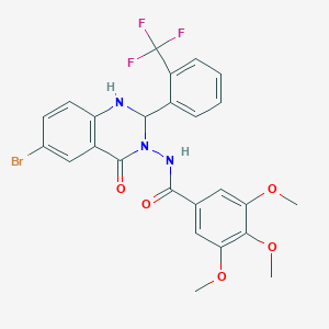 molecular formula C25H21BrF3N3O5 B330005 N-(6-bromo-4-oxo-2-[2-(trifluoromethyl)phenyl]-1,4-dihydro-3(2H)-quinazolinyl)-3,4,5-trimethoxybenzamide 