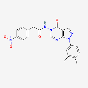 molecular formula C21H18N6O4 B3300155 N-[1-(3,4-dimethylphenyl)-4-oxo-1H,4H,5H-pyrazolo[3,4-d]pyrimidin-5-yl]-2-(4-nitrophenyl)acetamide CAS No. 900009-15-6
