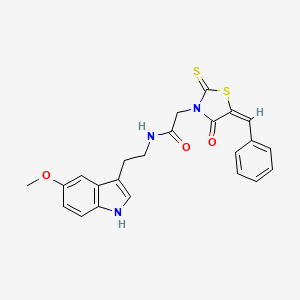 molecular formula C23H21N3O3S2 B3300190 N-[2-(5-methoxy-1H-indol-3-yl)ethyl]-2-[(5E)-4-oxo-5-(phenylmethylidene)-2-sulfanylidene-1,3-thiazolidin-3-yl]acetamide CAS No. 900136-44-9