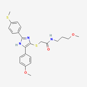 molecular formula C23H27N3O3S2 B3300371 2-{[5-(4-Methoxyphenyl)-2-[4-(methylsulfanyl)phenyl]-1H-imidazol-4-YL]sulfanyl}-N-(3-methoxypropyl)acetamide CAS No. 901241-91-6
