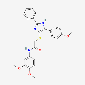 molecular formula C26H25N3O4S B3300383 N-(3,4-dimethoxyphenyl)-2-{[5-(4-methoxyphenyl)-2-phenyl-1H-imidazol-4-yl]sulfanyl}acetamide CAS No. 901242-64-6