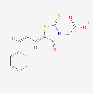 molecular formula C15H13NO3S2 B033007 2-[(5Z)-5-[(Z)-2-methyl-3-phenylprop-2-enylidene]-4-oxo-2-sulfanylidene-1,3-thiazolidin-3-yl]acetic acid CAS No. 124782-63-4