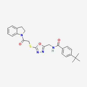 4-(tert-butyl)-N-((5-((2-(indolin-1-yl)-2-oxoethyl)thio)-1,3,4-oxadiazol-2-yl)methyl)benzamide