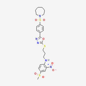molecular formula C24H29N5O7S3 B3301811 N-[3-({5-[4-(AZEPANE-1-SULFONYL)PHENYL]-1,3,4-OXADIAZOL-2-YL}SULFANYL)PROPYL]-4-METHANESULFONYL-2-NITROANILINE CAS No. 912906-86-6