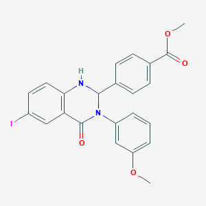 molecular formula C23H19IN2O4 B330201 Methyl 4-[6-iodo-3-(3-methoxyphenyl)-4-oxo-1,2,3,4-tetrahydro-2-quinazolinyl]benzoate 