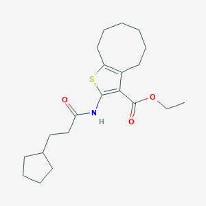 molecular formula C21H31NO3S B330227 Ethyl 2-[(3-cyclopentylpropanoyl)amino]-4,5,6,7,8,9-hexahydrocycloocta[b]thiophene-3-carboxylate 