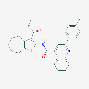 molecular formula C28H26N2O3S B330236 METHYL 2-({[2-(4-METHYLPHENYL)-4-QUINOLYL]CARBONYL}AMINO)-5,6,7,8-TETRAHYDRO-4H-CYCLOHEPTA[B]THIOPHENE-3-CARBOXYLATE 