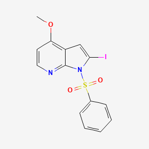 molecular formula C14H11IN2O3S B3302392 2-Iodo-4-methoxy-1-(phenylsulfonyl)-1H-pyrrolo[2,3-b]pyridine CAS No. 916574-88-4