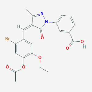 molecular formula C22H19BrN2O6 B330245 3-[4-{[4-(ACETYLOXY)-2-BROMO-5-ETHOXYPHENYL]METHYLENE}-3-METHYL-5-OXO-1H-PYRAZOL-1(5H)-YL]BENZOIC ACID 