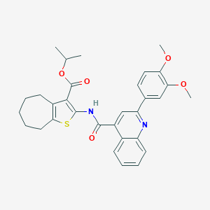 molecular formula C31H32N2O5S B330254 isopropyl 2-({[2-(3,4-dimethoxyphenyl)-4-quinolinyl]carbonyl}amino)-5,6,7,8-tetrahydro-4H-cyclohepta[b]thiophene-3-carboxylate 