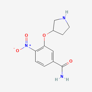 molecular formula C11H13N3O4 B3302620 Benzamide, 4-nitro-3-(3-pyrrolidinyloxy)- CAS No. 917943-03-4